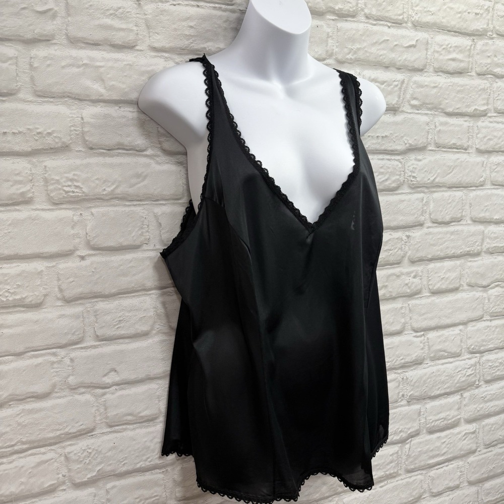 Vtg Montgomery Ward Nylon Black Wimsigoth Lace Cami Slip Top Lingerie 3X Boudoir